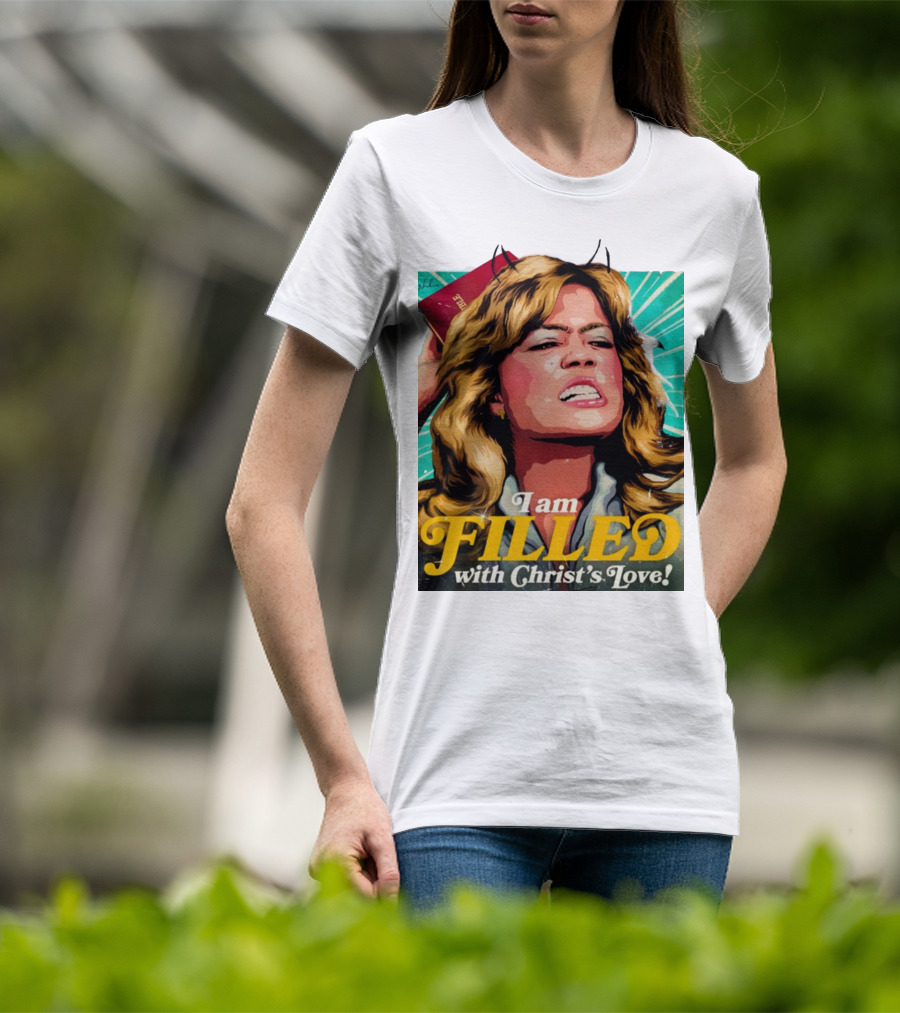 I Am Filled With Christ's Love Vintage Comic Style Woman Holding Bible T-Shirt