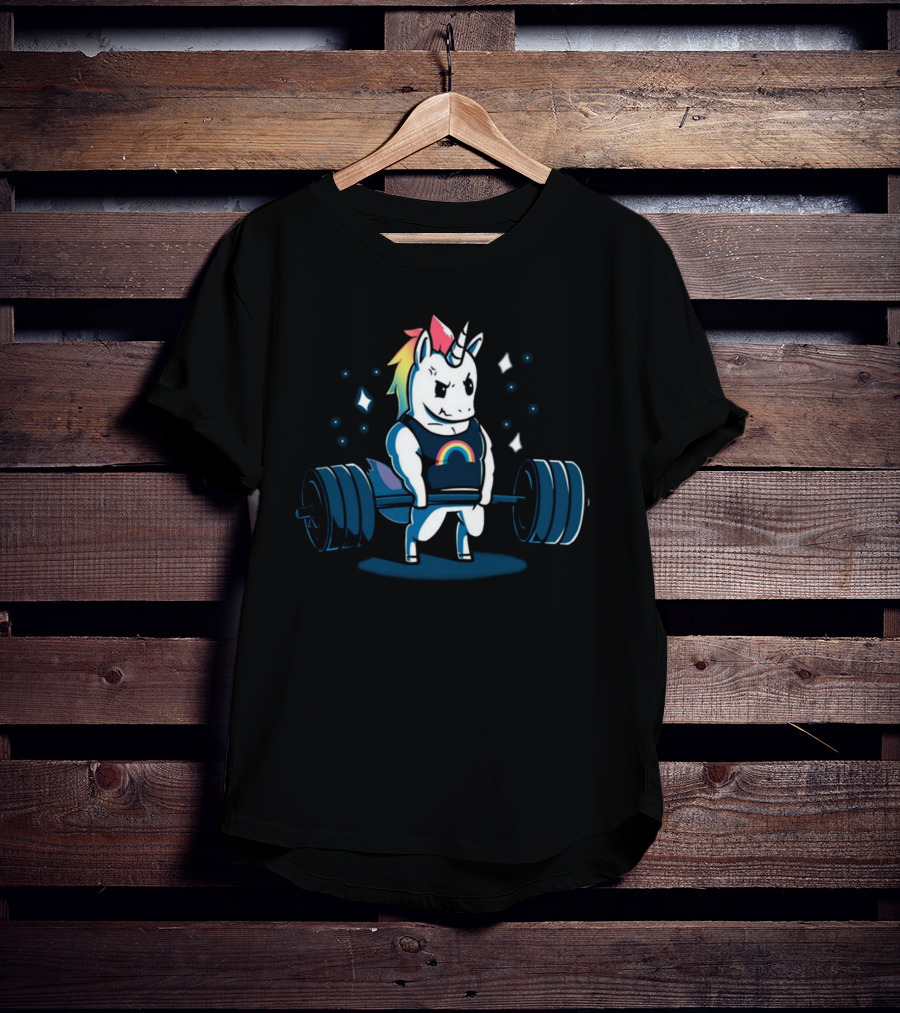 Pride Rainbow Unicorn Weightlifting Barbell T-Shirt