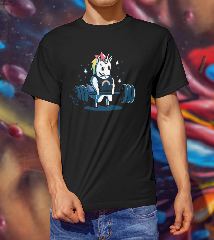 Pride Rainbow Unicorn Weightlifting Barbell T-Shirt