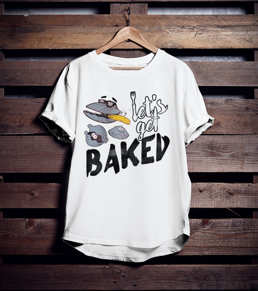 Cape Cod Clams Let's Get Baked With Corn And Cutlery Motif T-Shirt