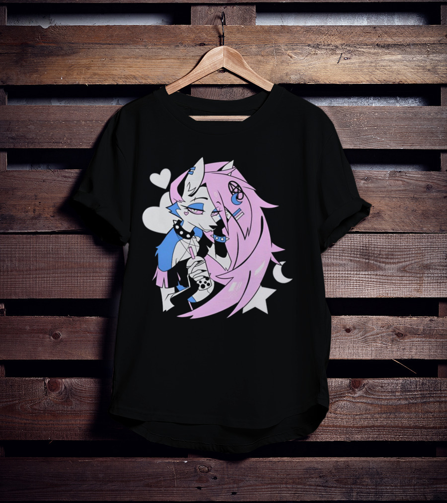 Trans Colored Loona Pastel Goth Aesthetic With Heart And Star Symbols T-Shirt