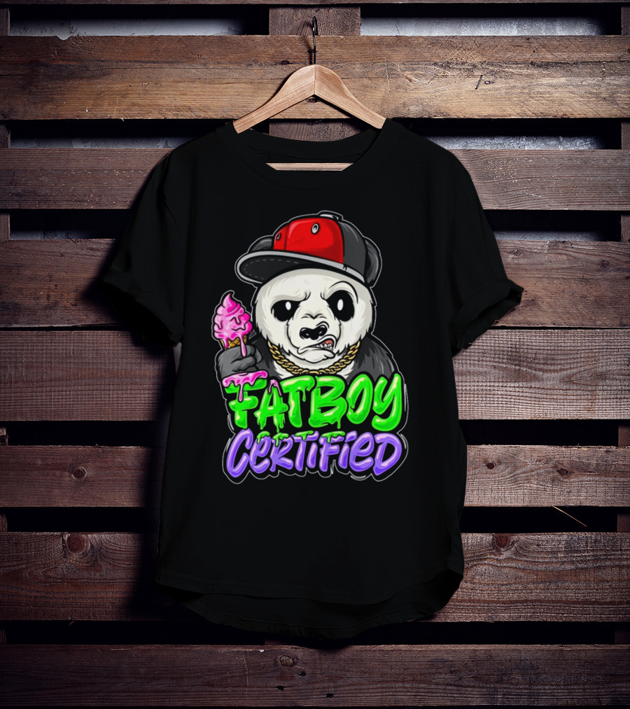 Fat Boy Certified Panda With Red Cap And Ice Cream T-Shirt
