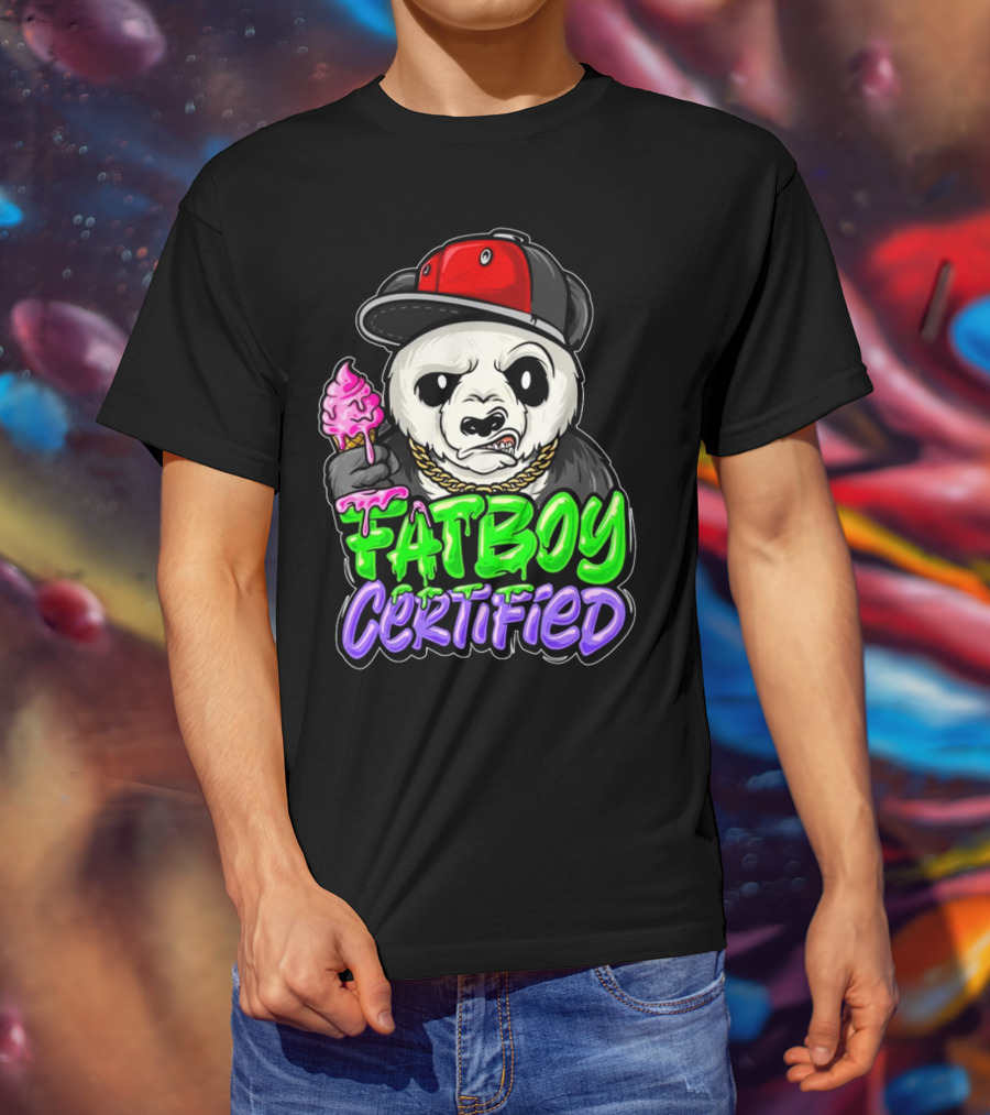 Fat Boy Certified Panda With Red Cap And Ice Cream T-Shirt