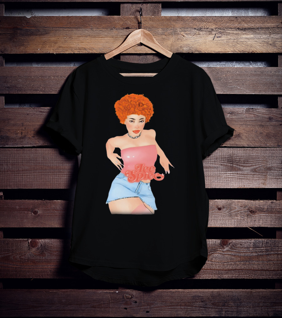 Icespicemusic Ice Spice Red Hair Pink Top Denim Skirt T-Shirt