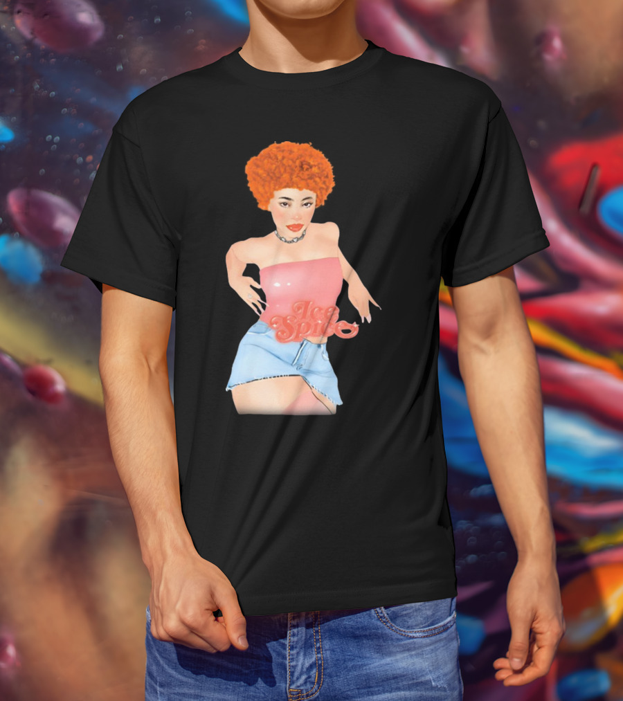 Icespicemusic Ice Spice Red Hair Pink Top Denim Skirt T-Shirt