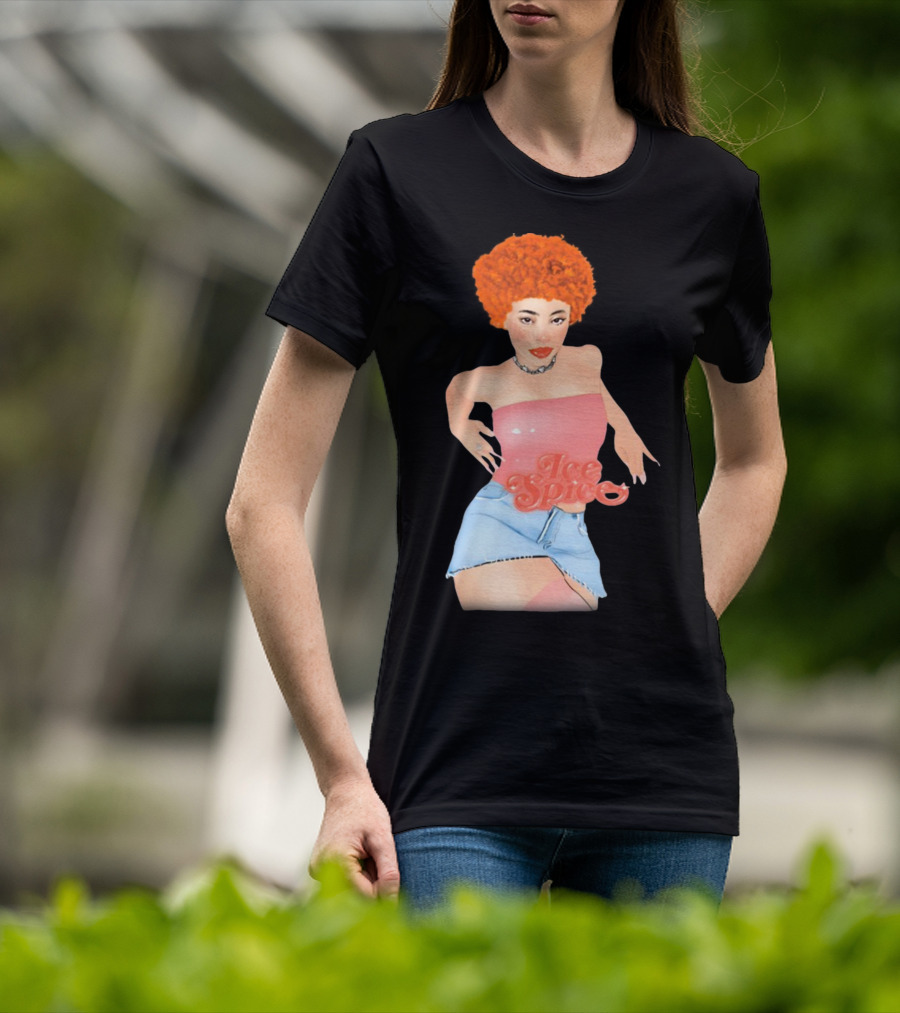 Icespicemusic Ice Spice Red Hair Pink Top Denim Skirt T-Shirt