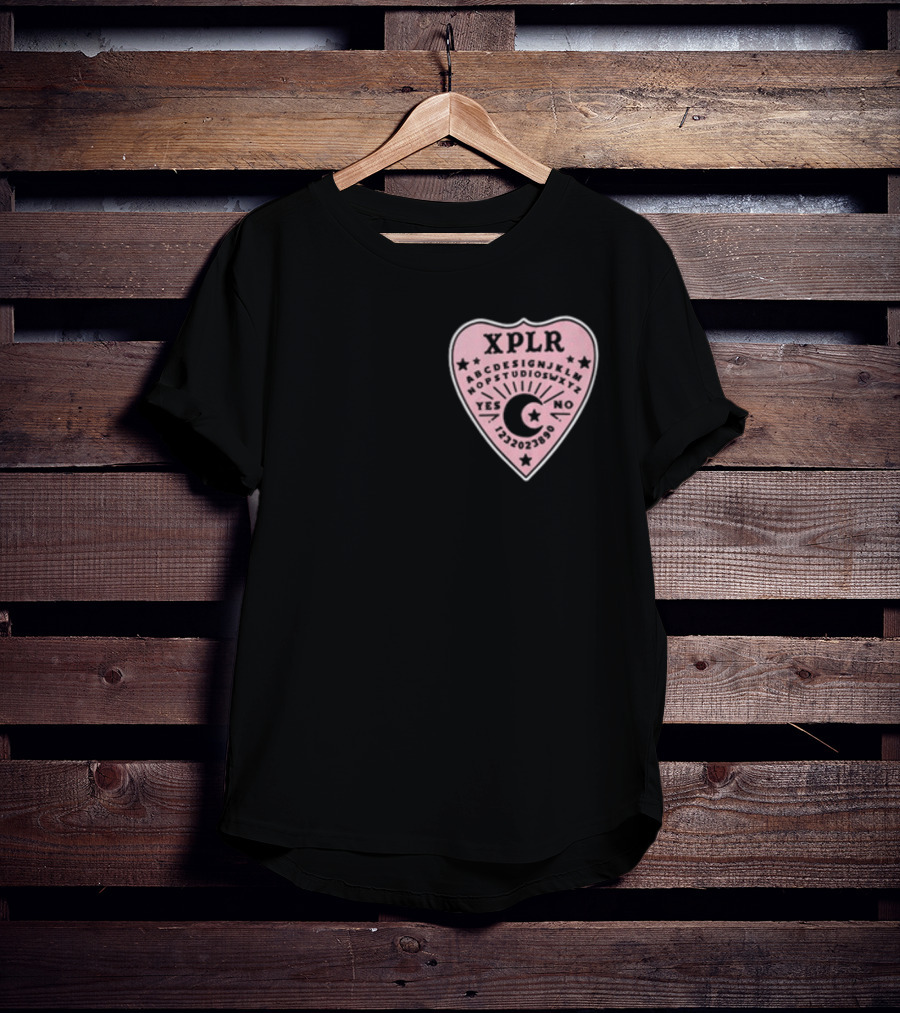 XPLR Planchette ABCDEFGHIJKLMNOPQRSTUVWXYZ YES NO 1234567890 Sam And Colby Ouija T-Shirt