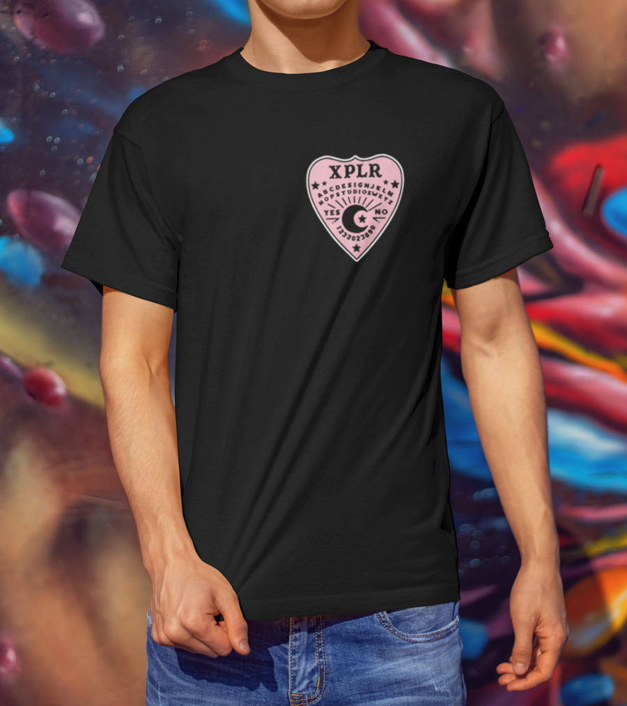XPLR Planchette ABCDEFGHIJKLMNOPQRSTUVWXYZ YES NO 1234567890 Sam And Colby Ouija T-Shirt