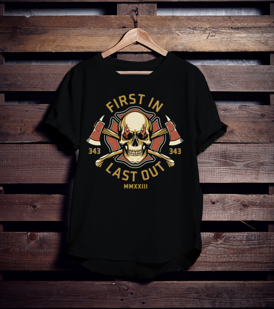 First In Last Out Skull With Axes MMXXIII 343 T-Shirt