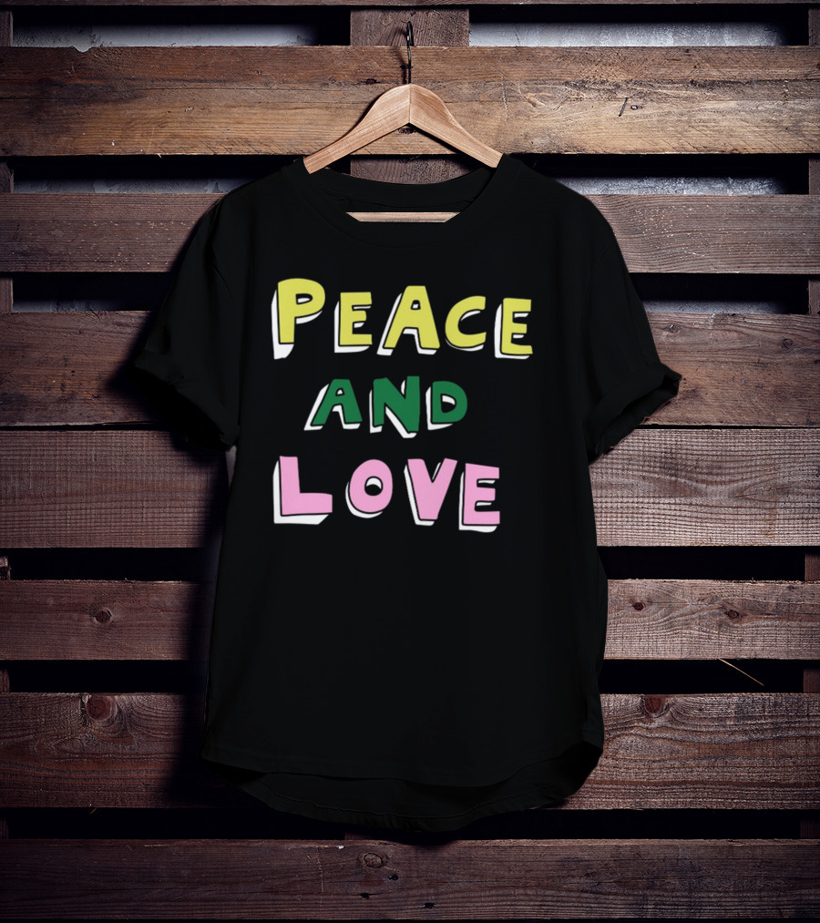 Bella Freud Peace And Love Text Bold Colorful Letters T-Shirt