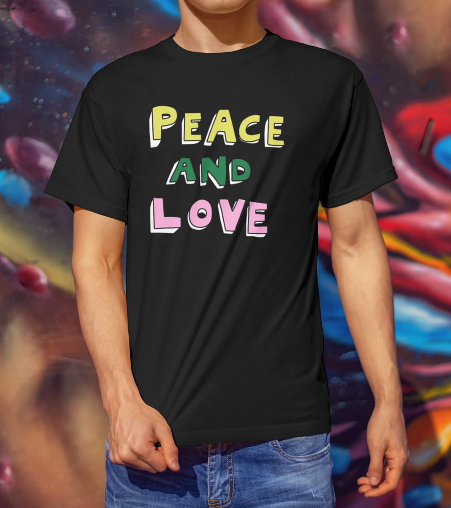 Bella Freud Peace And Love Text Bold Colorful Letters T-Shirt