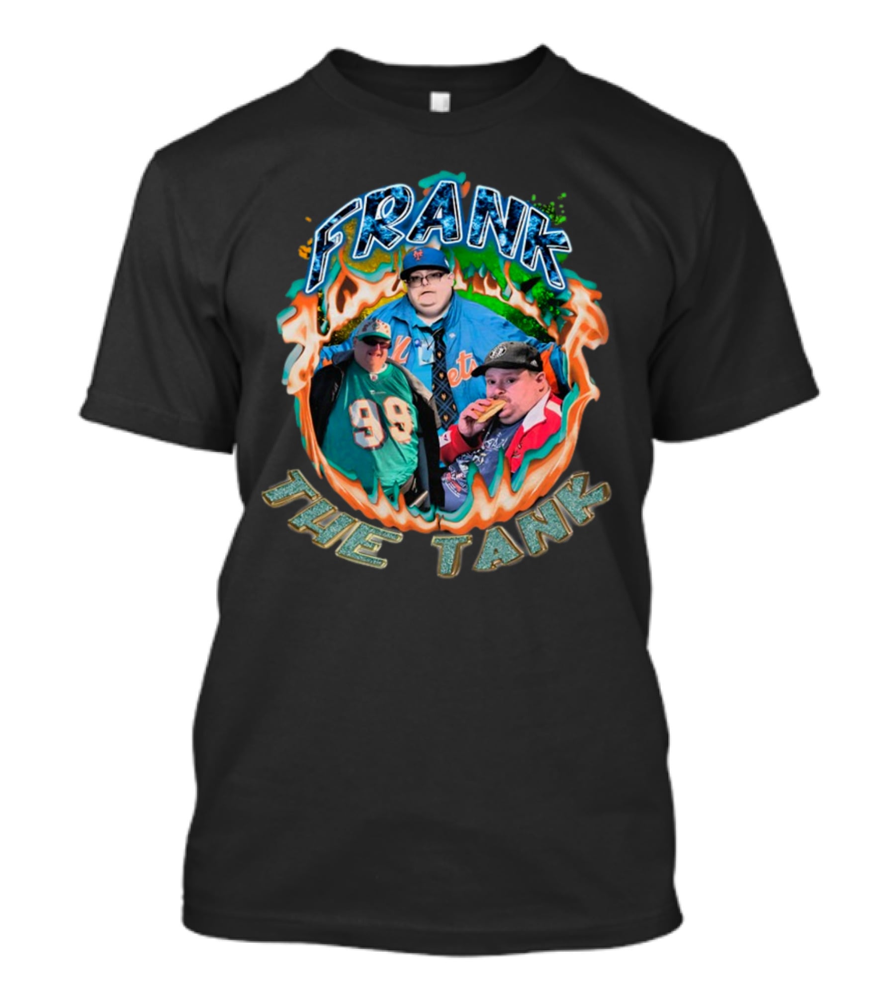 Frank The Tank Boneyard Threads Frank Fleming Mets Dolphins Pizza T-Shirt