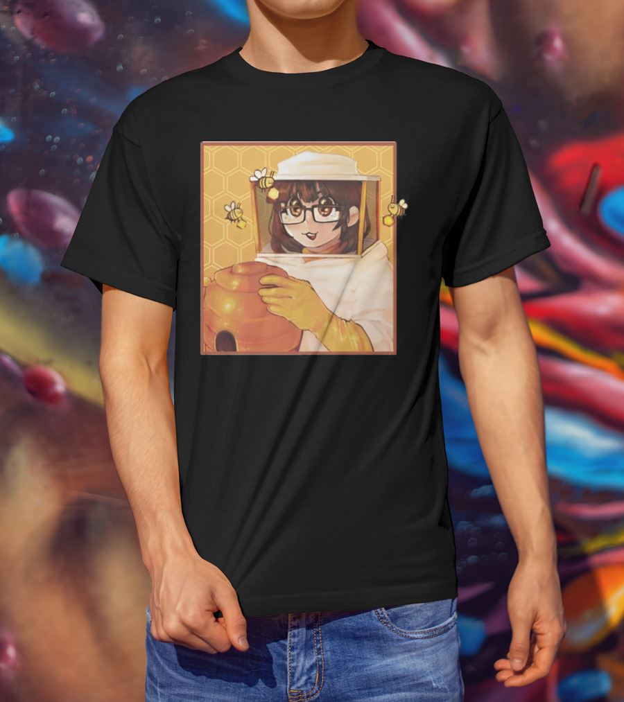 Bizabizow Bee Zabizow Honeycomb Beekeeper Anime Character With Bees And Honeycomb Background T-Shirt