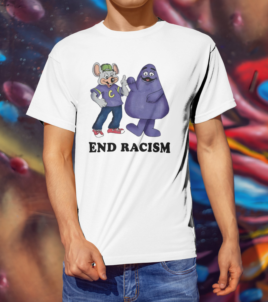 End Racism Aprilassembly Grimmace And Cartoon Mouse T-Shirt