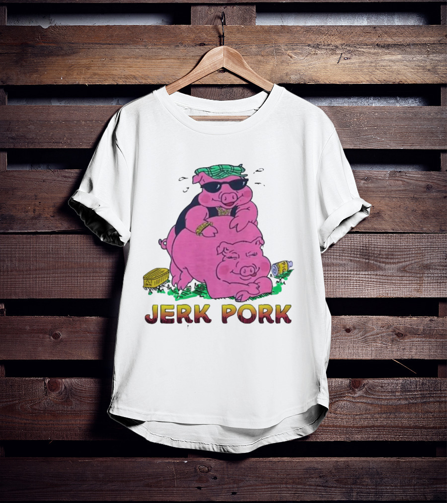 Jerk Pork Cartoon Pigs With Sunglasses And Gold Chain T-Shirt