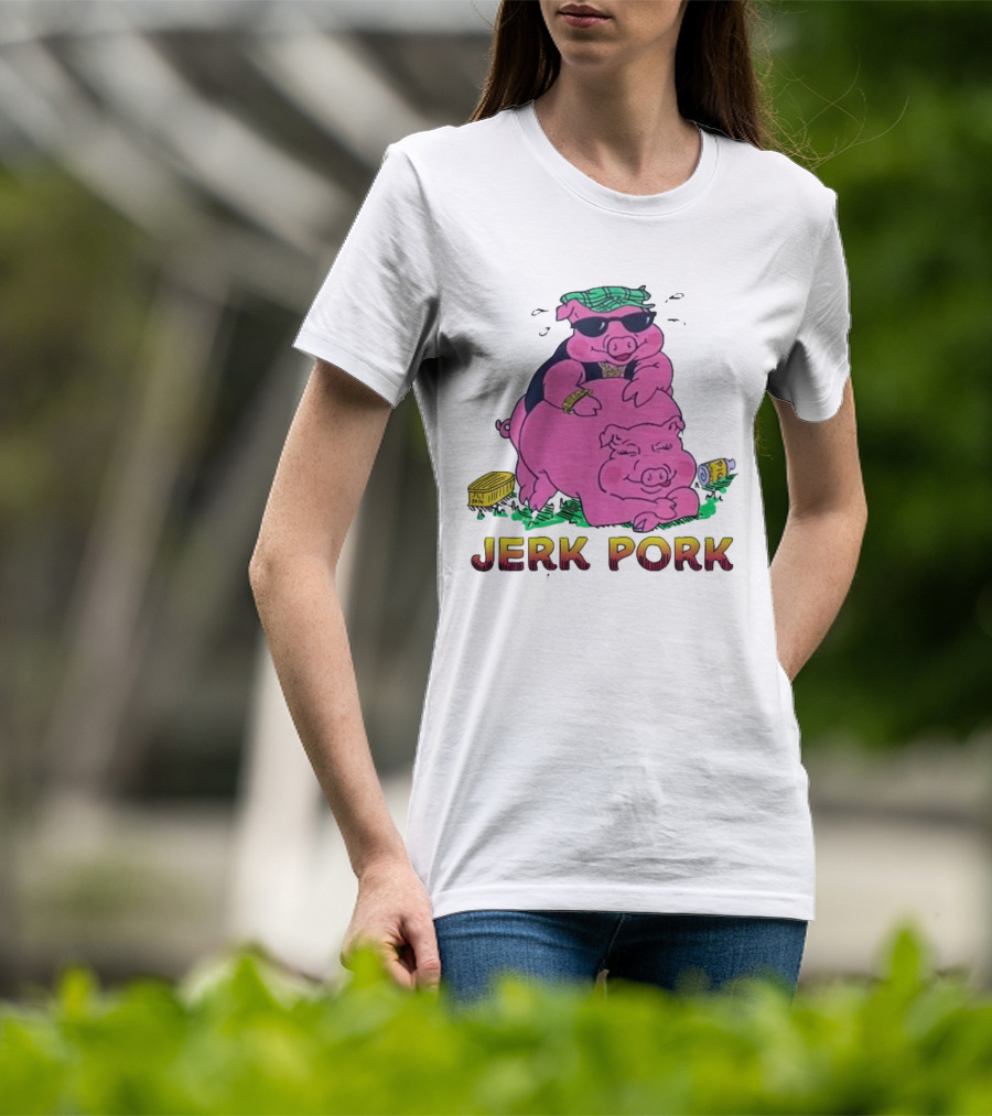 Jerk Pork Cartoon Pigs With Sunglasses And Gold Chain T-Shirt