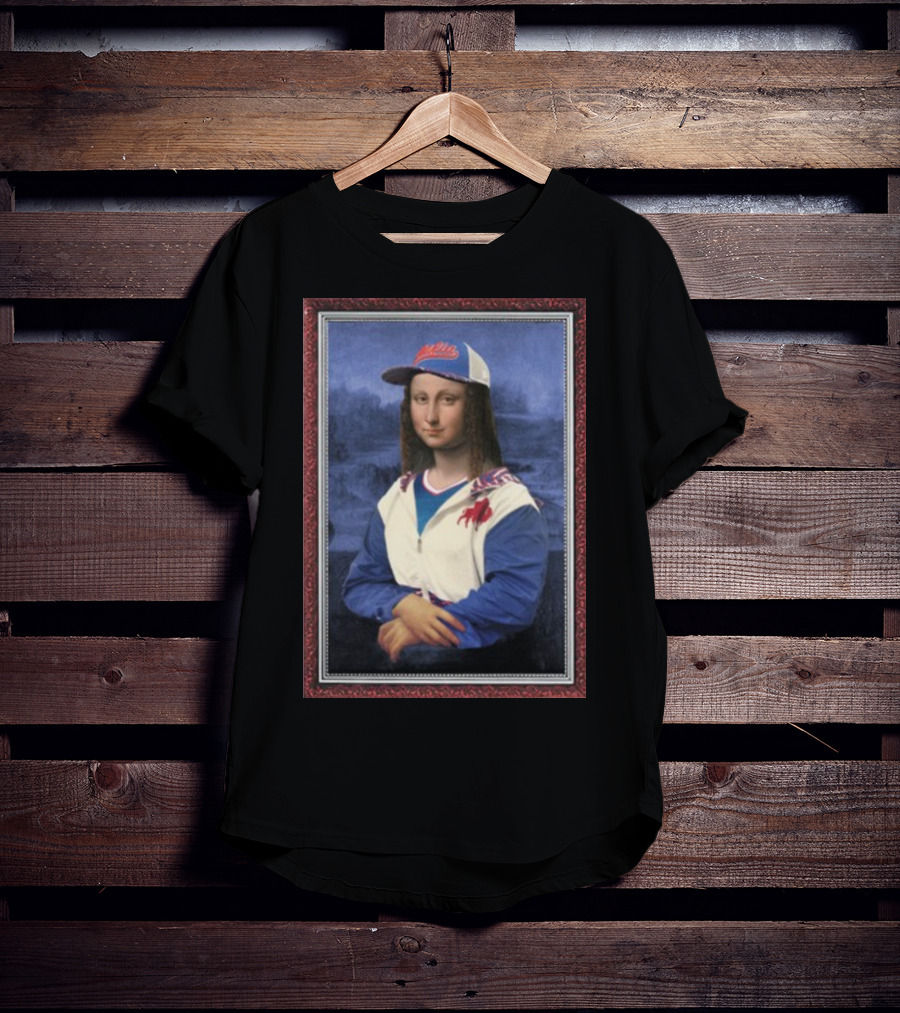 Mona Lisa With Buffalo Sports Cap And Jacket T-Shirt