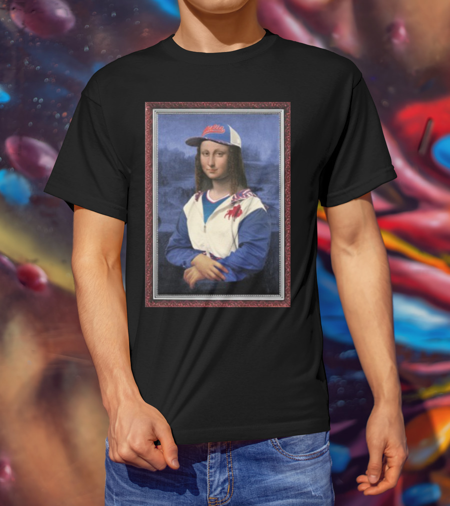 Mona Lisa With Buffalo Sports Cap And Jacket T-Shirt