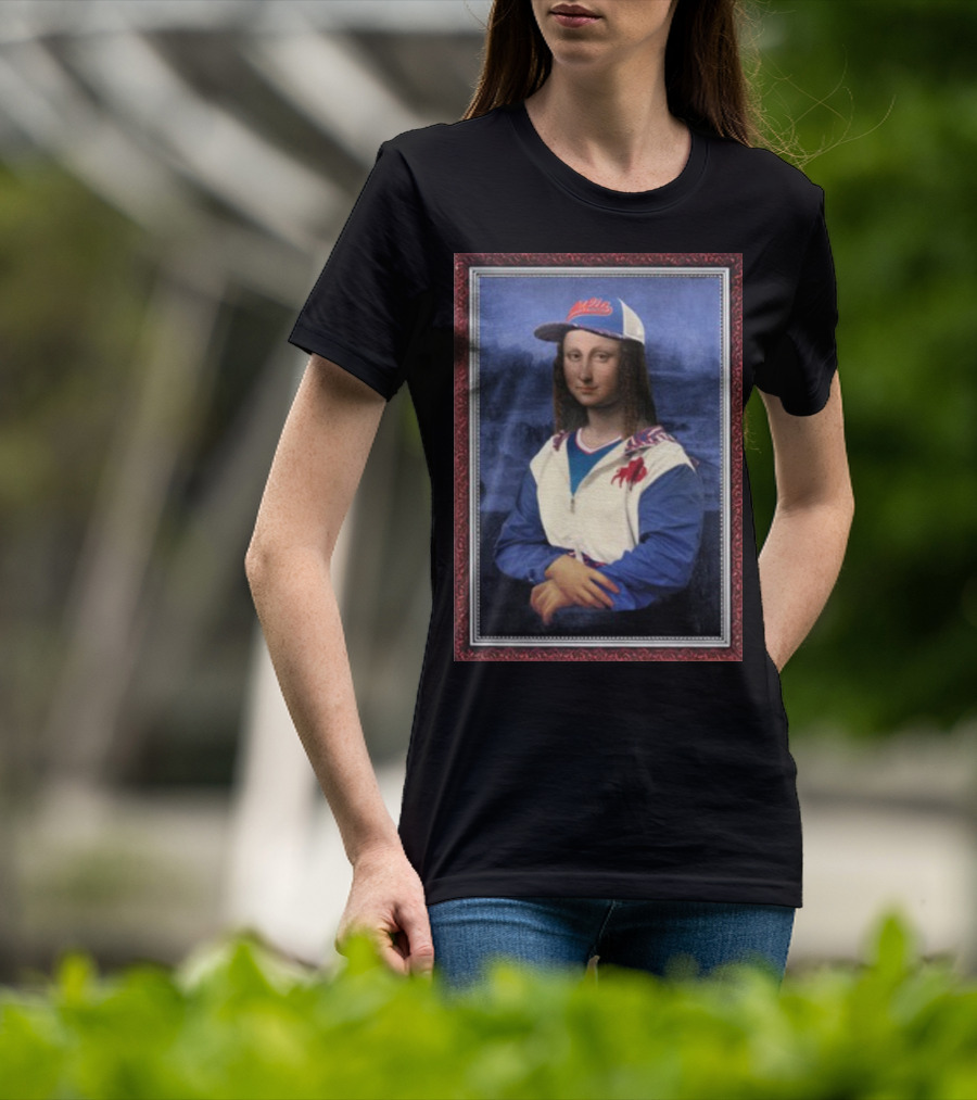 Mona Lisa With Buffalo Sports Cap And Jacket T-Shirt