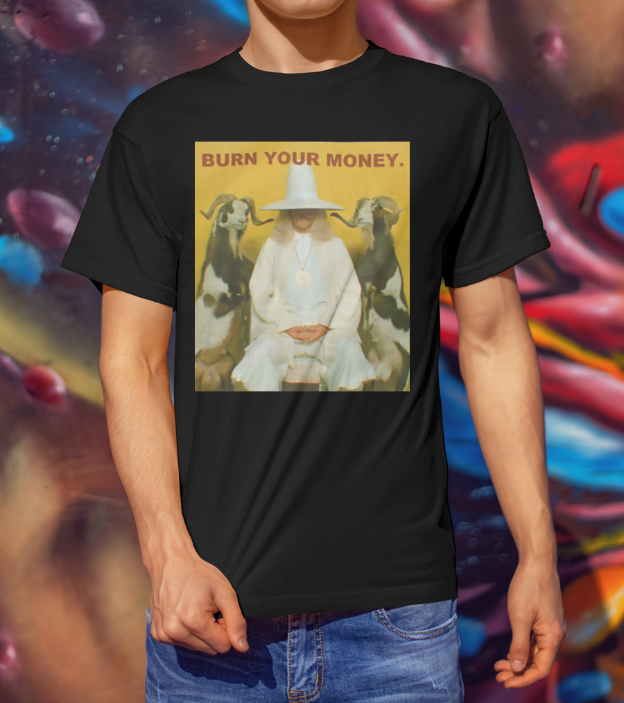 BURN YOUR MONEY White Suit Man With Goats T-Shirt