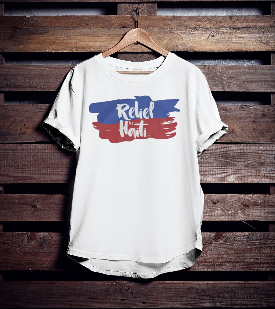 Relief For Haiti Blue And Red Brush Stroke T-Shirt