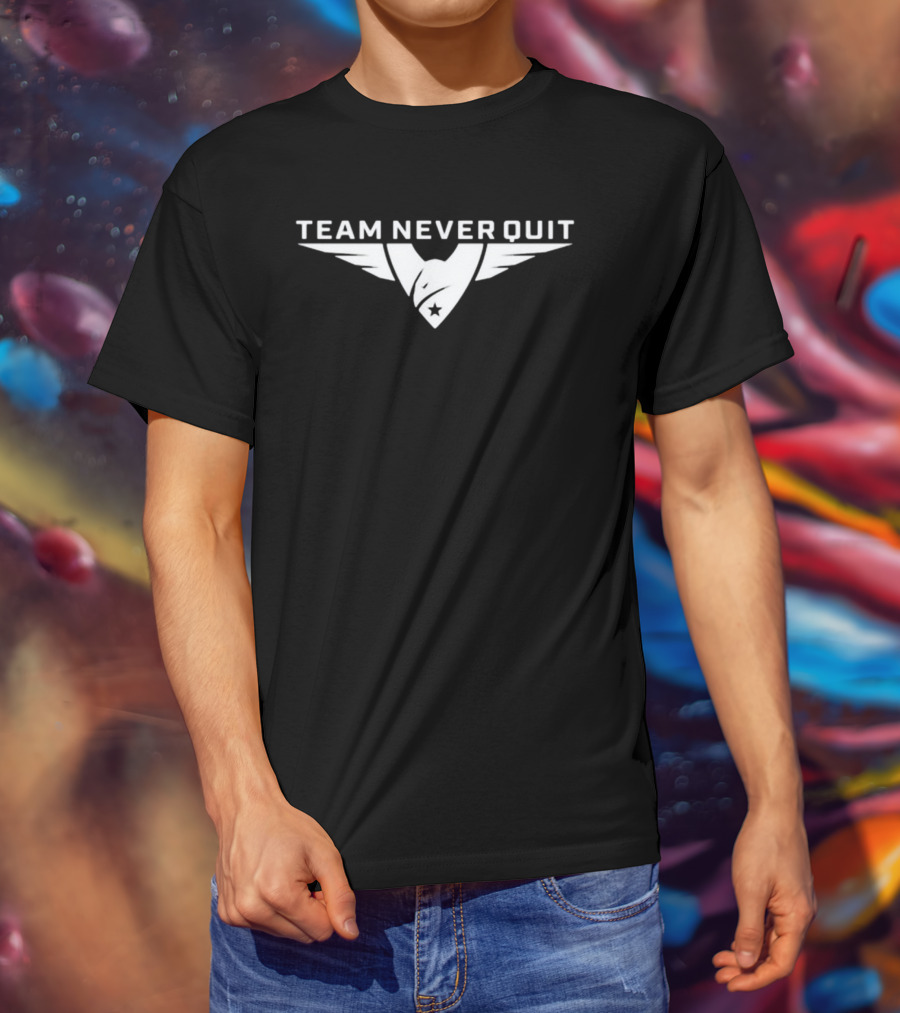 Team Never Quit Eagle Wings Logo With Star Badge T-Shirt