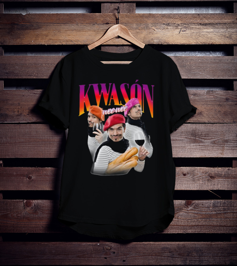 KWASÓN Wee Wee Baguette Trio With Wine And Beret T-Shirt