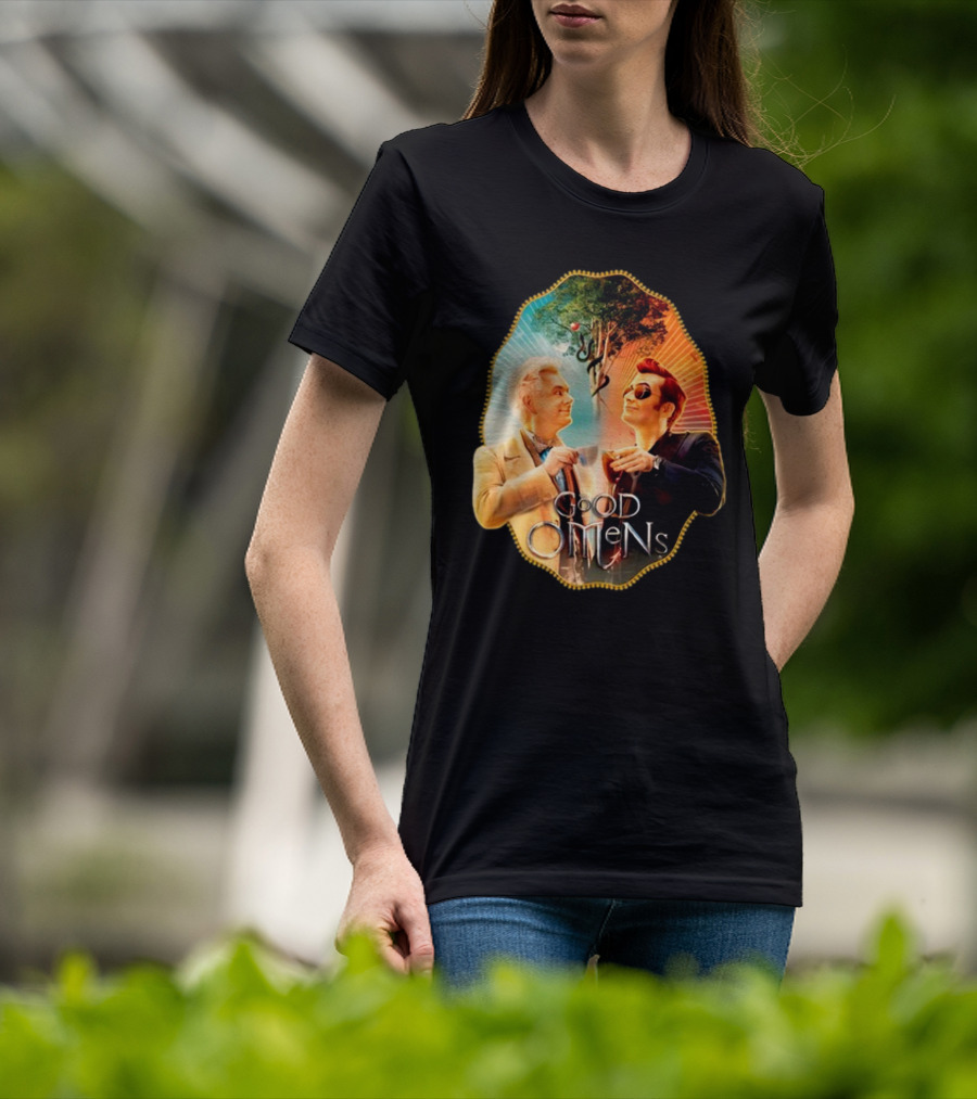 Good Omens A Toast To The World With Angel And Demon Under Tree T-Shirt