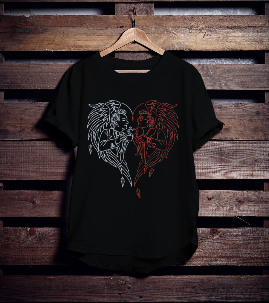 Good Omens A Toast To The World Angel And Demon With Wings In Heart Shape T-Shirt