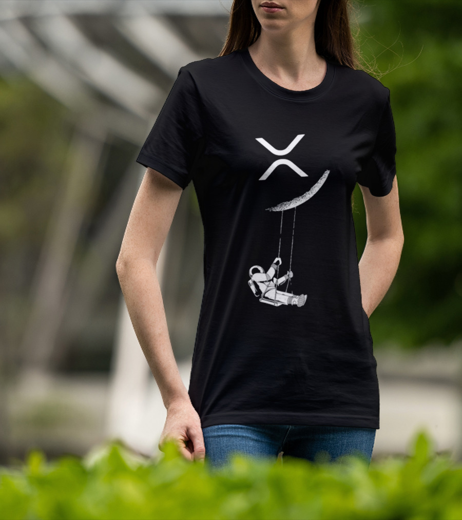 Lyndsey XRP Blockchain Cryptocurrency Community Astronaut Swinging On Moon T-Shirt