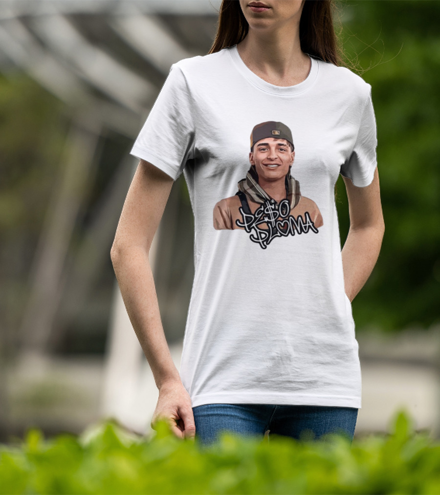 Peso Pluma Character Illustration With Baseball Cap And Scarf T-Shirt