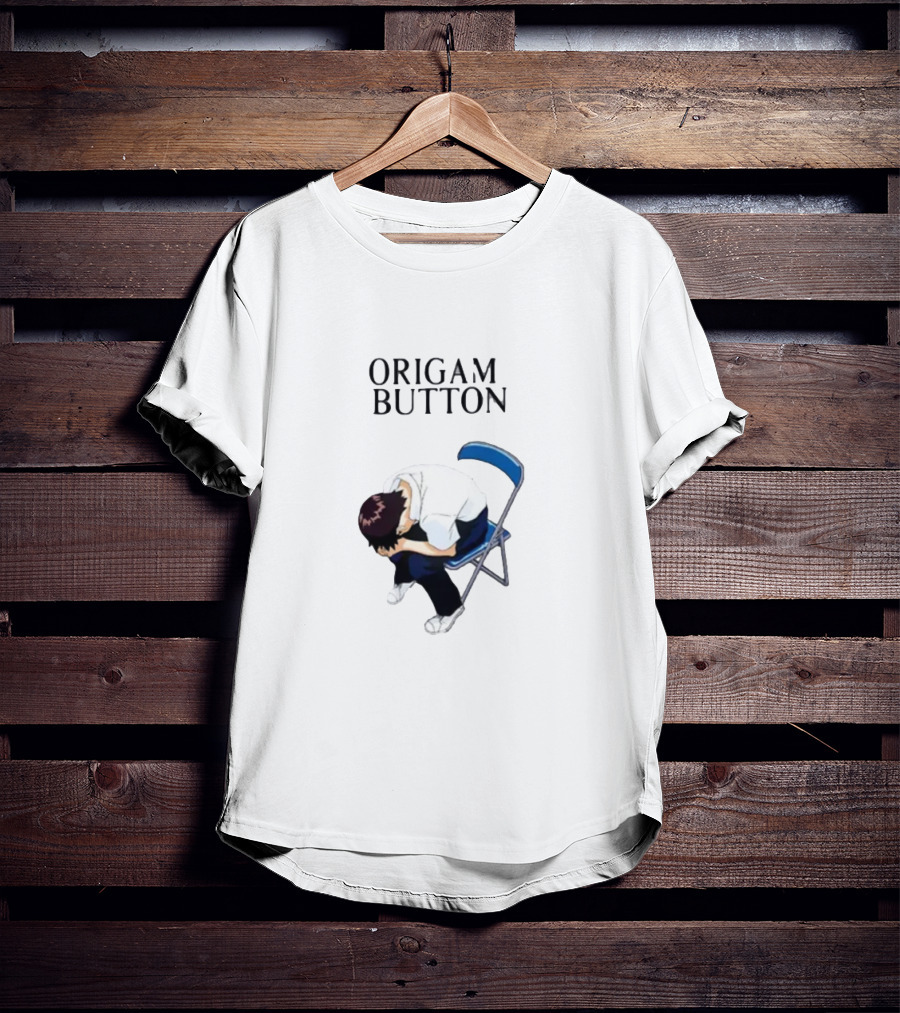 Origami Button Melancholic Anime Character On Folding Chair T-Shirt