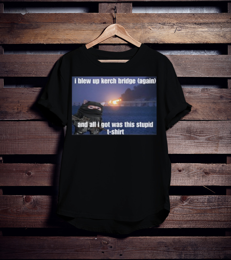 I Blew Up Kerch Bridge Again All I Got Was This Stupid T-Shirt Cat Soldier Explosion T-Shirt