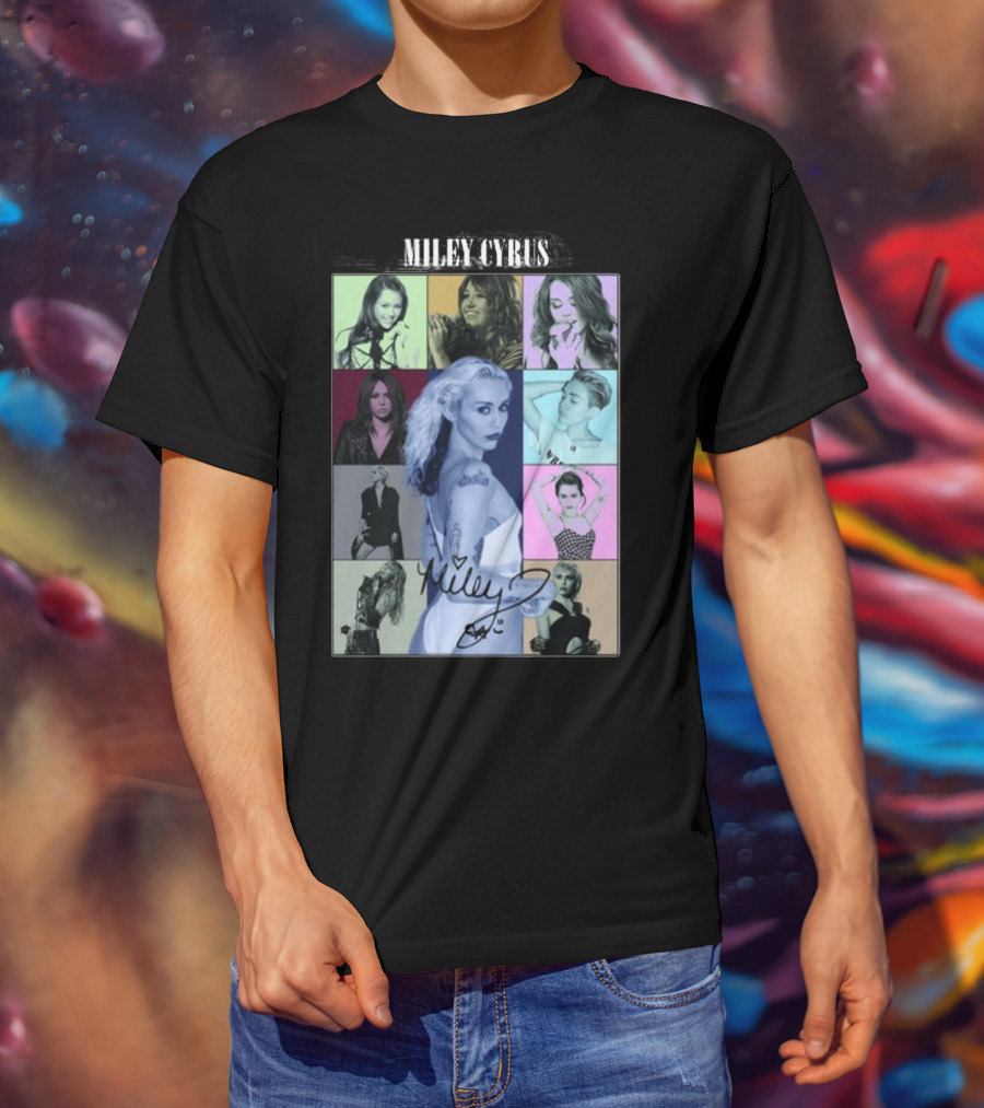Miley Cyrus Collage With Autograph And Eras Tour T-Shirt