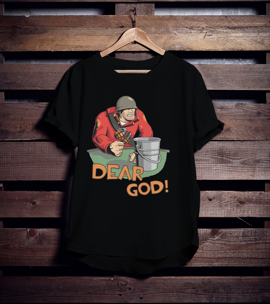 Team Fortress 2 Soldier Red Outfit With Grenade And Bucket Dear God T-Shirt