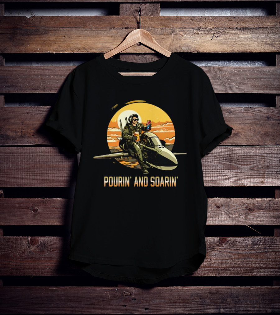 Pourin And Soarin Pilot With Drinks On Jet T-Shirt
