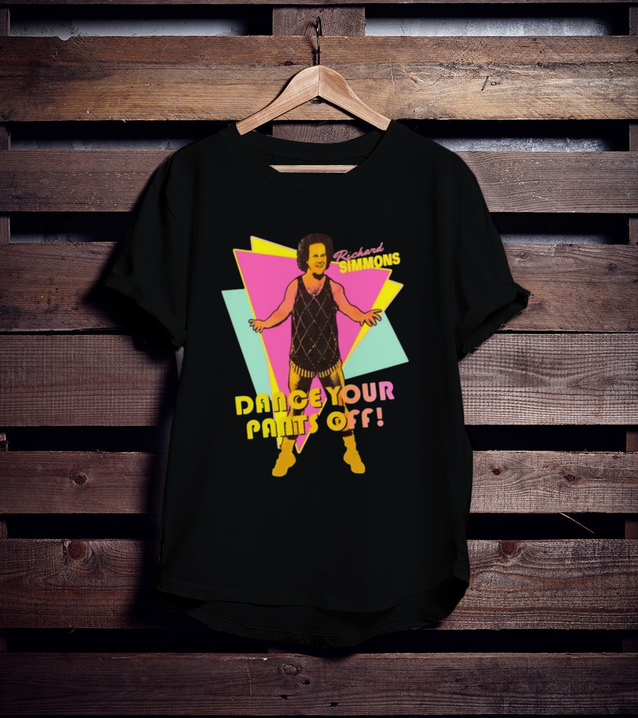 Richard Simmons Dance Your Pants Off Vintage Workout Retro Neon Triangles T-Shirt