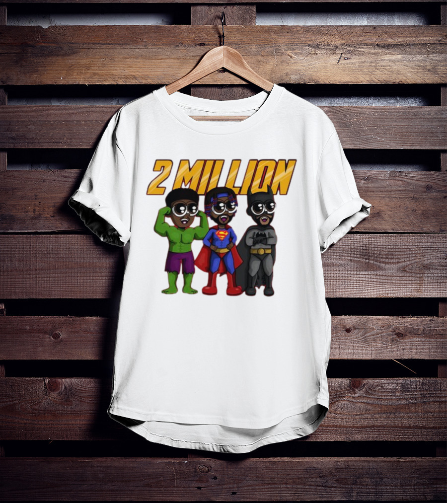 2 Million Superhero Celebration With Hulk Superman And Batman Characters T-Shirt