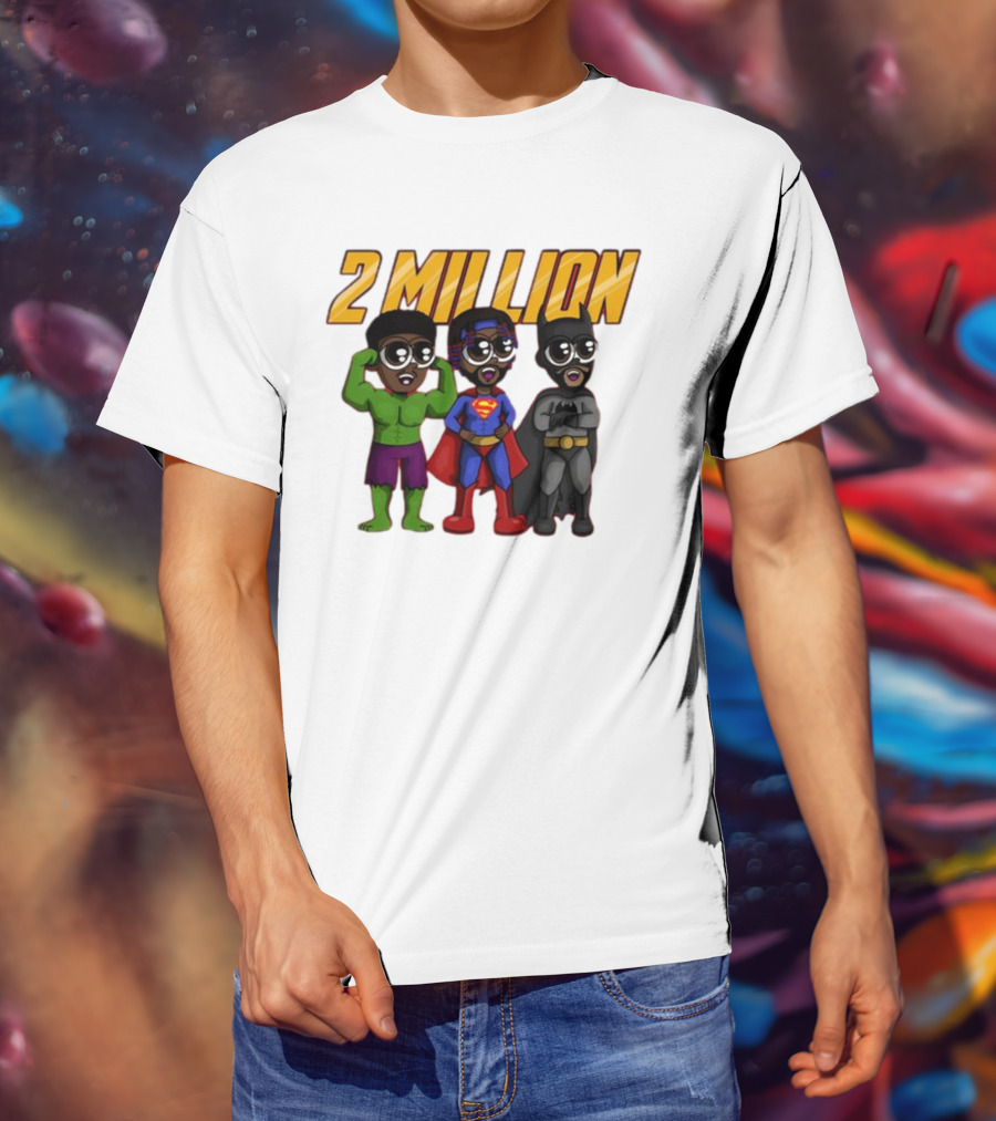 2 Million Superhero Celebration With Hulk Superman And Batman Characters T-Shirt