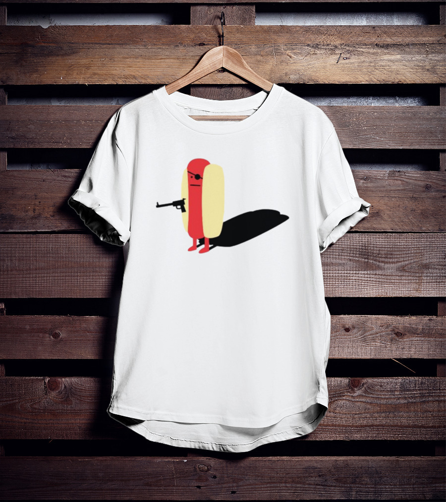 Melody Of Puns Diabolical Hot Dog With Smoking Gun And Eyepatch T-Shirt