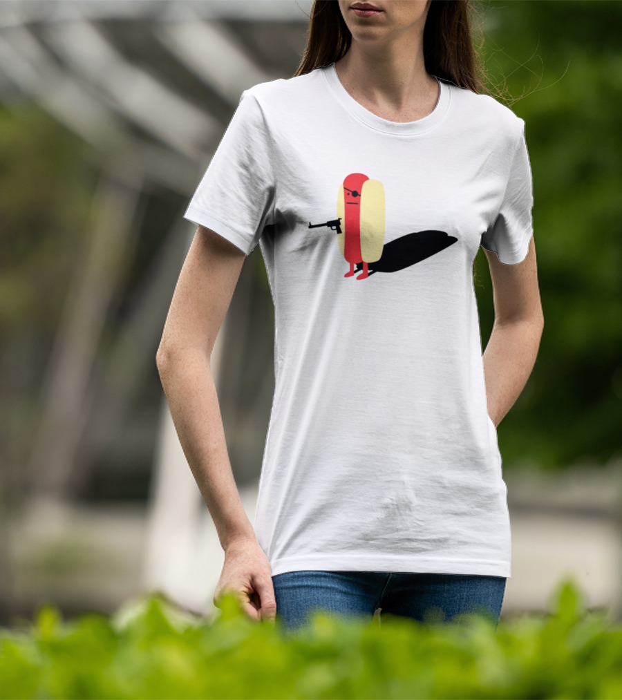 Melody Of Puns Diabolical Hot Dog With Smoking Gun And Eyepatch T-Shirt