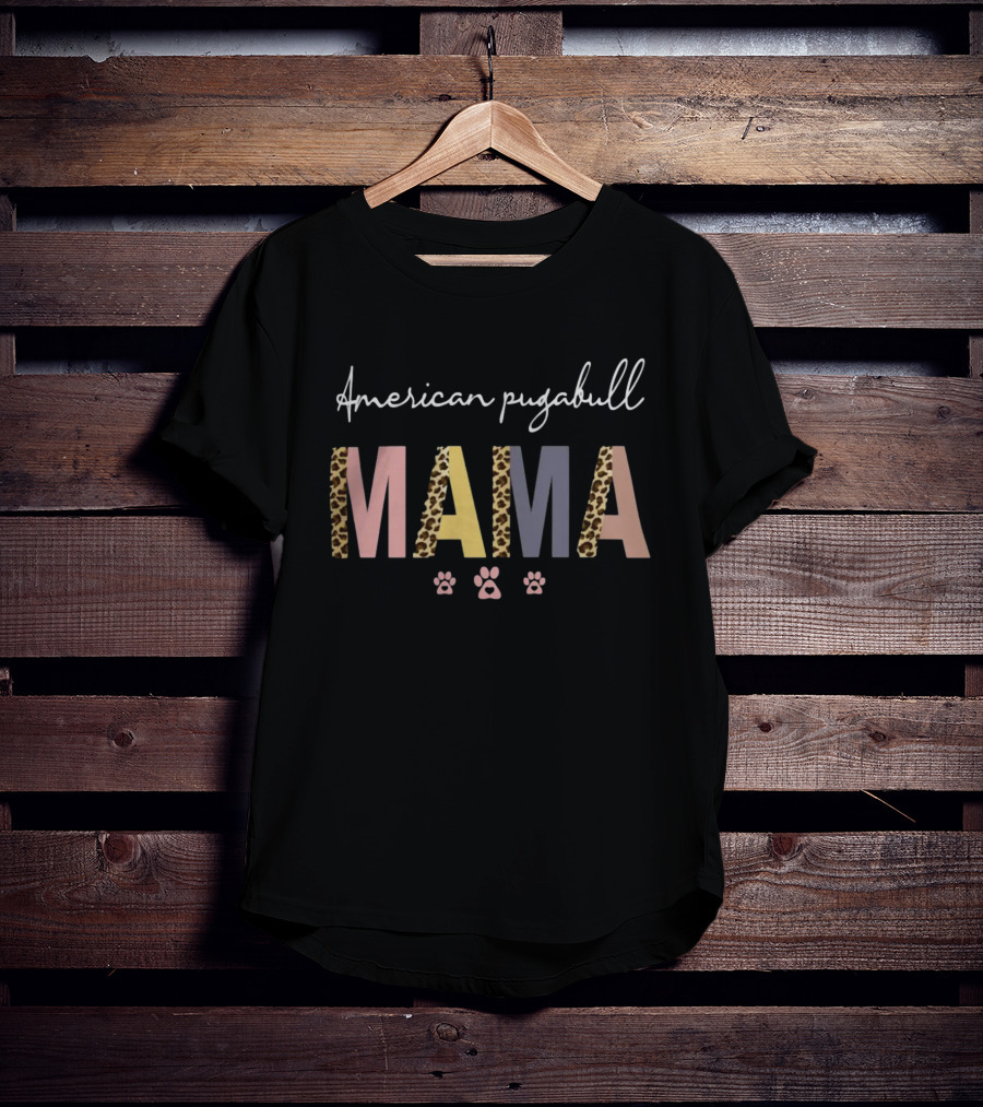 American Pugabull Mama Leopard Print Paw Prints Women's Owner Dog Birthday Gift T-Shirt
