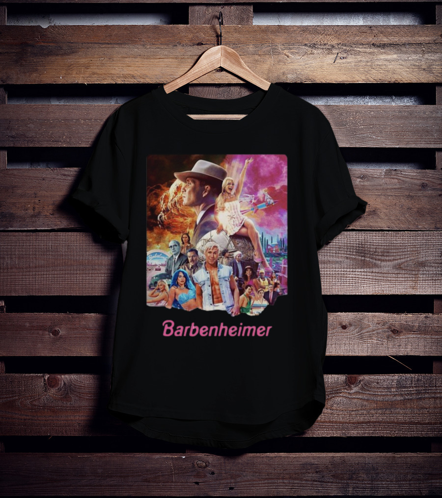 Barbenheimer Explosive Vintage Mashup In Vibrant Retro Style With Iconic Characters T-Shirt