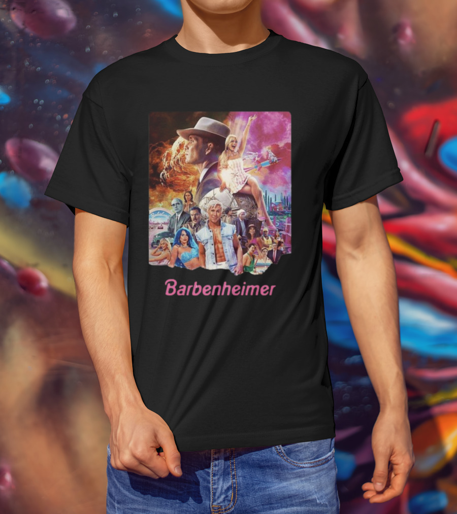 Barbenheimer Explosive Vintage Mashup In Vibrant Retro Style With Iconic Characters T-Shirt