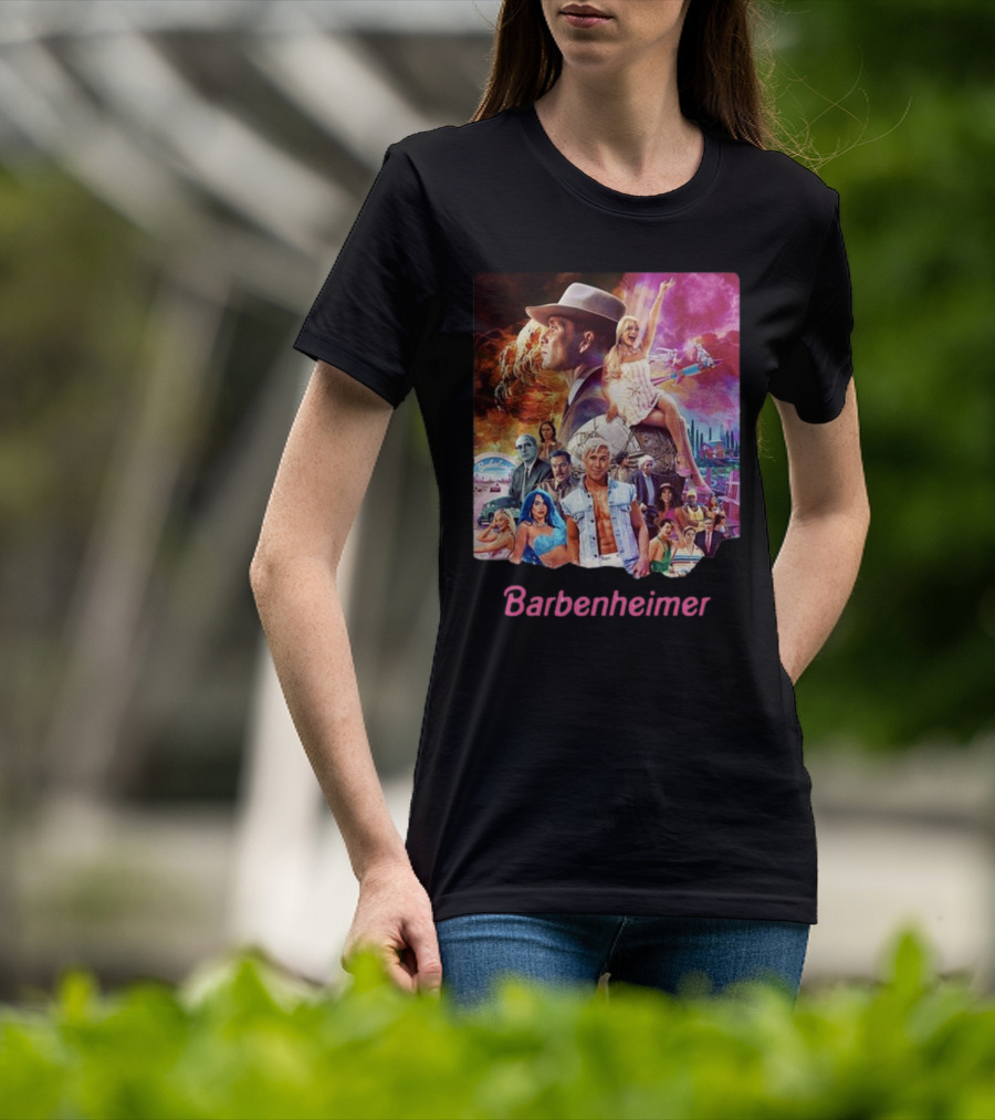 Barbenheimer Explosive Vintage Mashup In Vibrant Retro Style With Iconic Characters T-Shirt