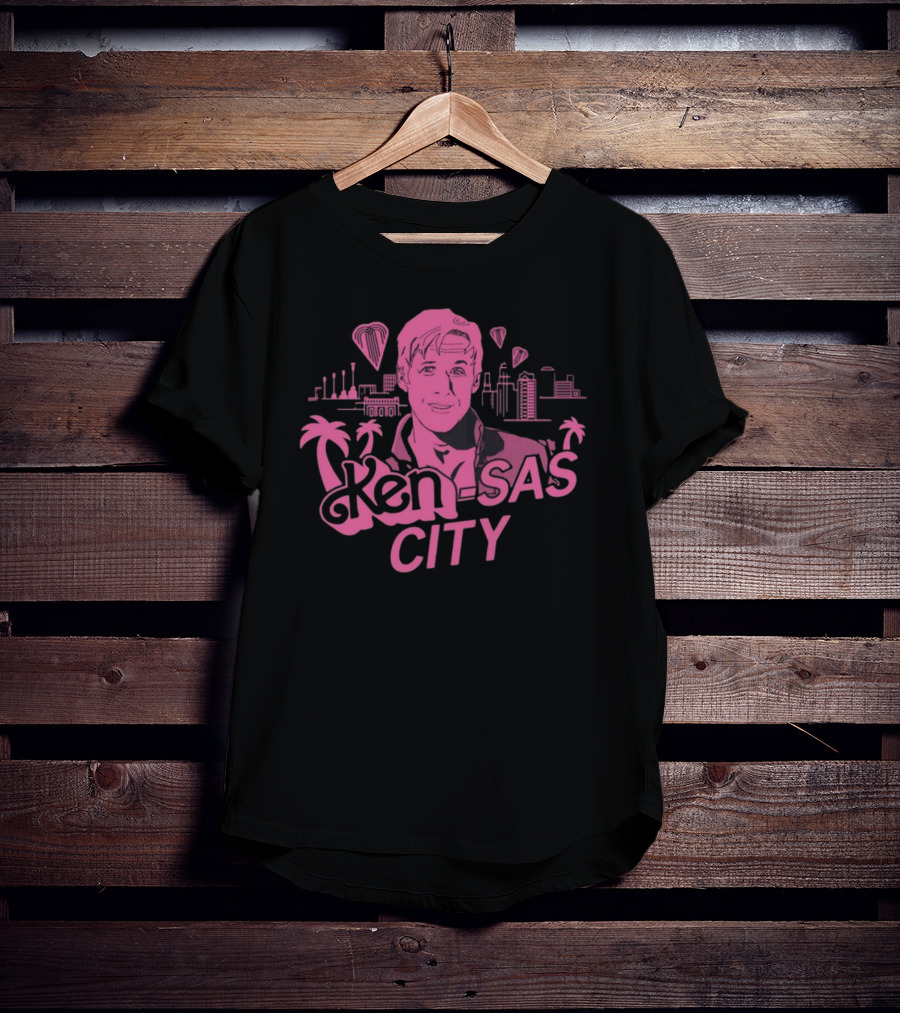 Ken-Sas City Pink Palm Skyline And Heart Balloons T-Shirt