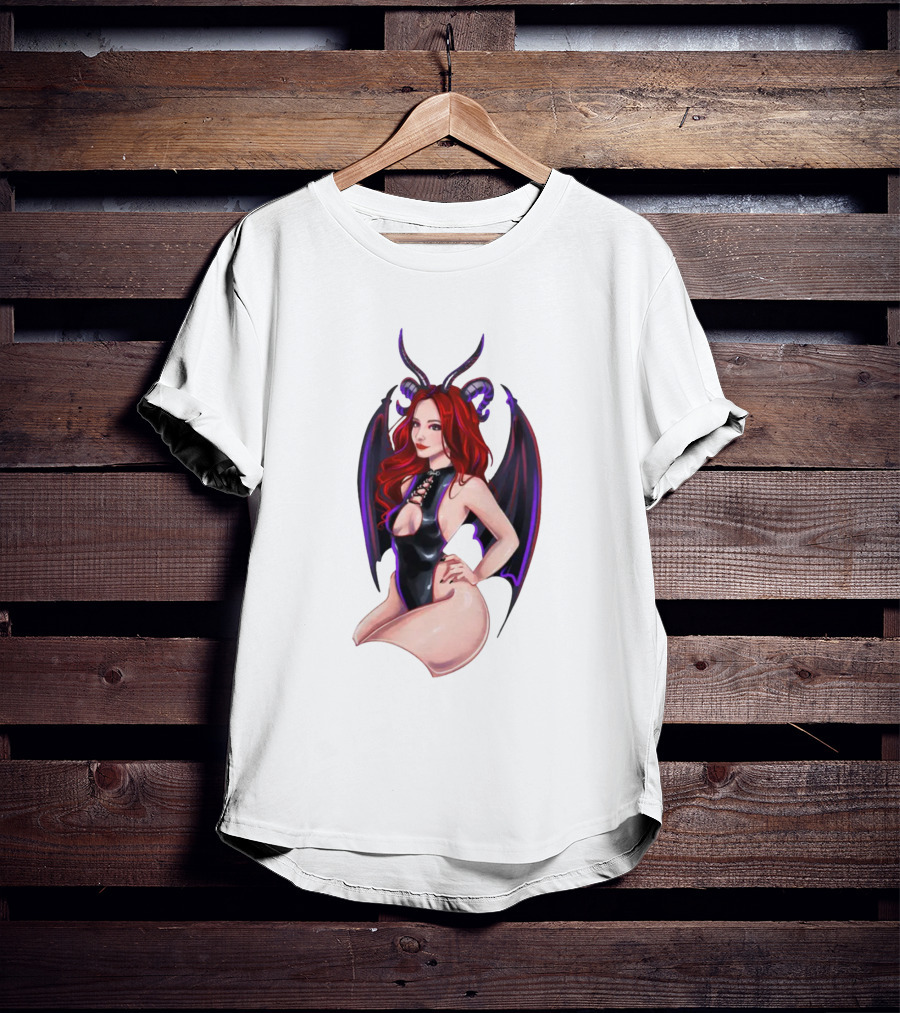 Diablo Madame Red-Haired Demoness With Horns And Wings T-Shirt