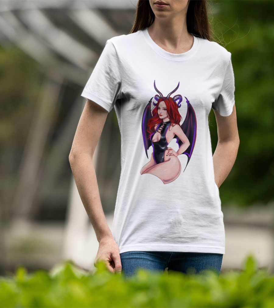 Diablo Madame Red-Haired Demoness With Horns And Wings T-Shirt