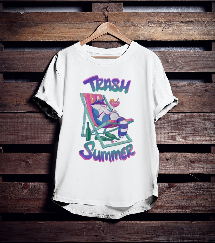 Trash Summer Raccoon Relaxing With Drink T-Shirt