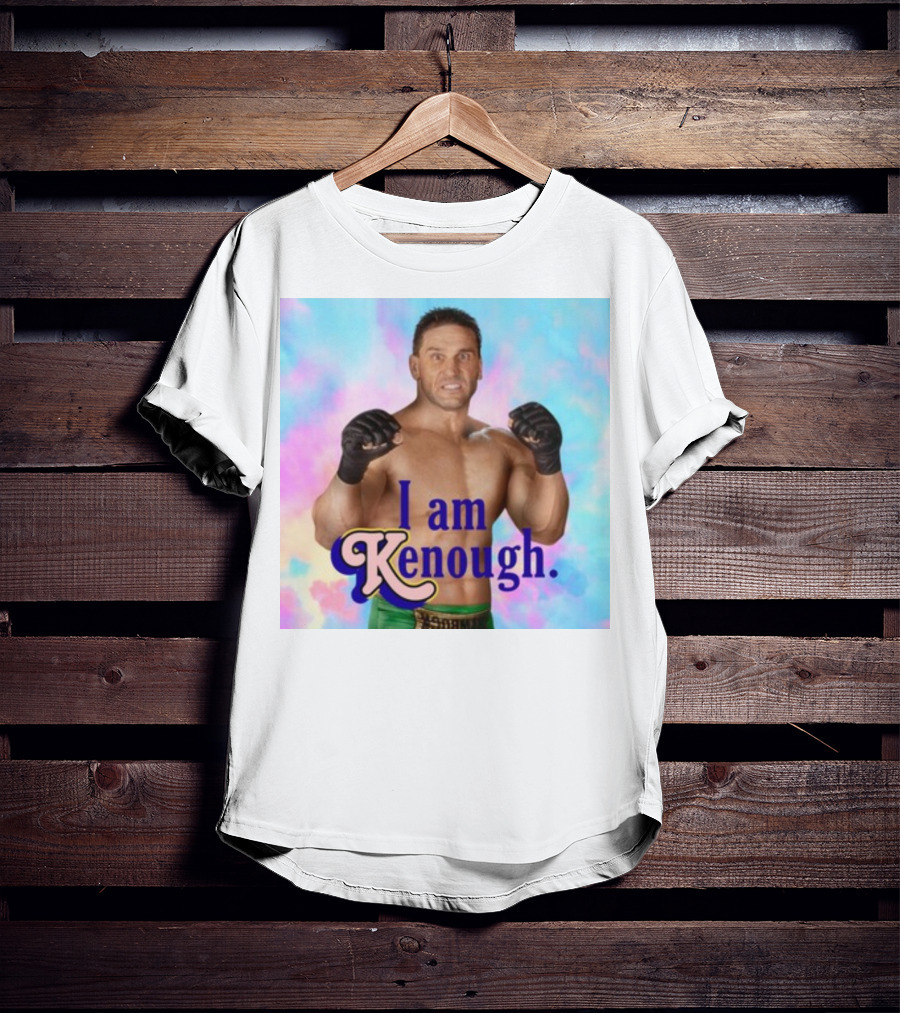 Brogan Ken Shamrock I Am Kenough Boxer Gloves Blue Pink Background T-Shirt